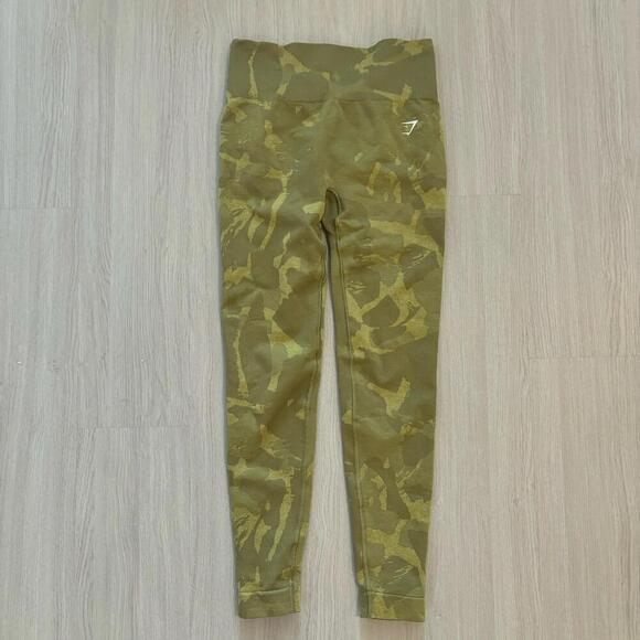 Gymshark Adapt Camo Seamless Yellow Leggings Size Small - Picture 1 of 5